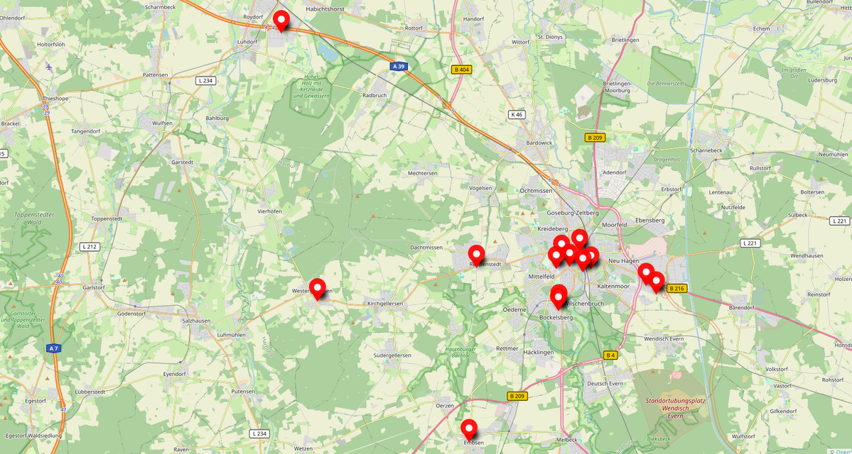 Übersichtskarte aller öffentlichen Lünestrom-Ladestationen